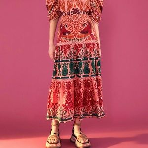 Farm Rio Pink Macaw Belted Skirt